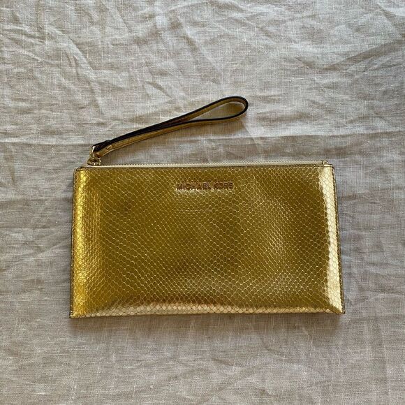 Michael Kors Gold Snakeskin zipper clutch bag - Picture 1 of 5